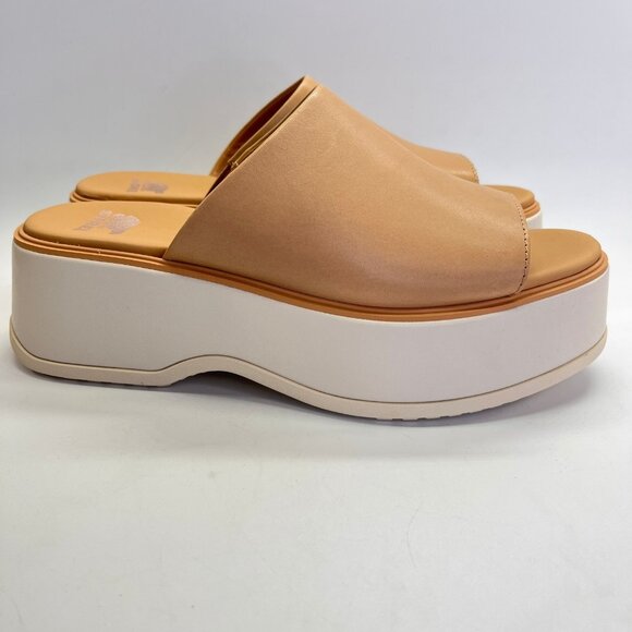 Sorel Dayspring Slide Sandal Size 8.5 Tan Leather Platform Comfort Casual Shoe - Picture 4 of 15